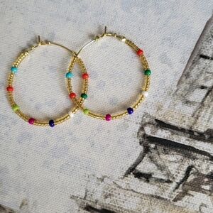 Beaded Handmade Hoops Multi Color NWOT
